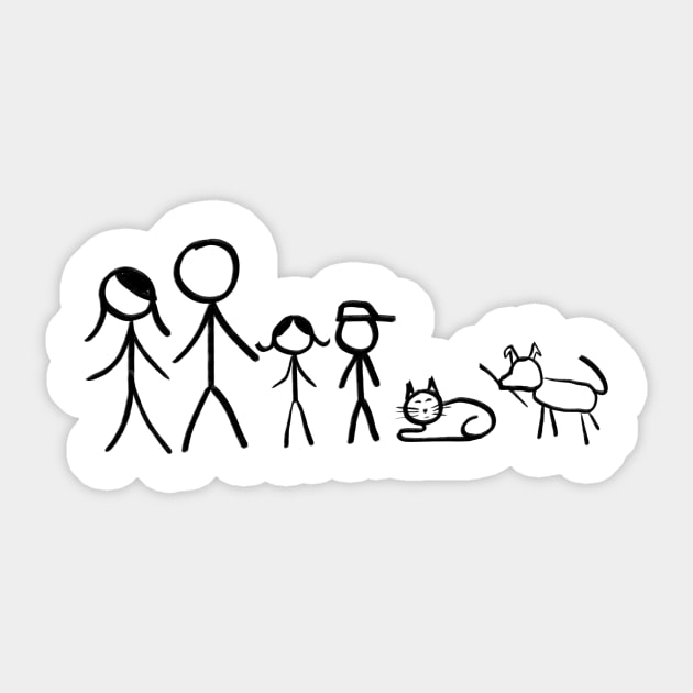 Stick figure family with Mom first. Includes the family pets Stick Figure Family Sticker TeePublic